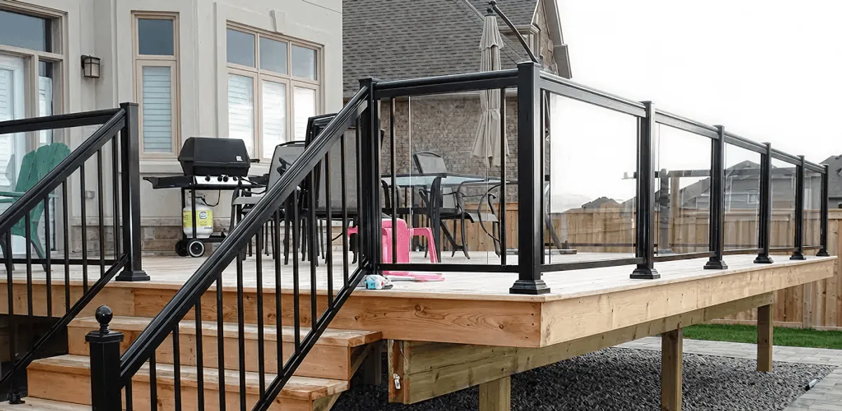 Handrail installation on a deck staircase for safety and code compliance in Glendale, AZ